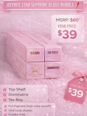 Jeffree Star Pink and Gold Gloss Trio - Tea Bag, Top Shelf, Dominatrix  3 pk